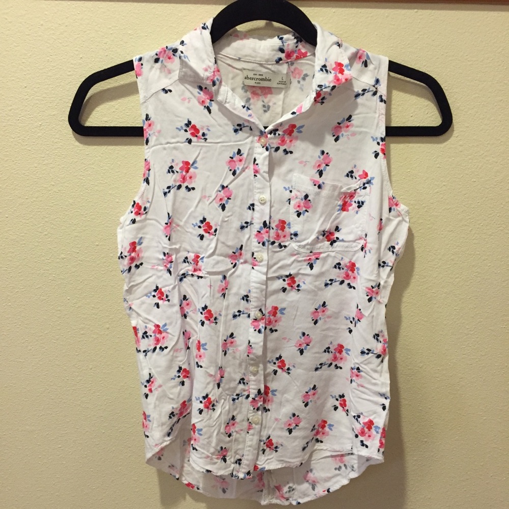 White Floral Button Down Tank Top